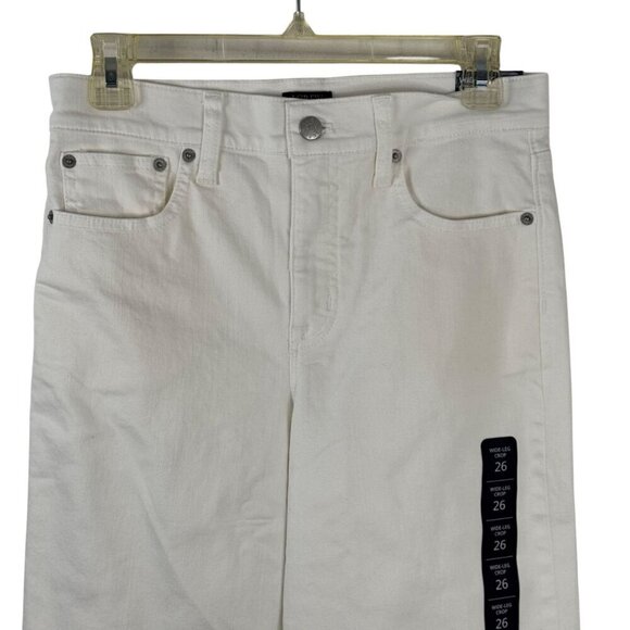 J. Crew Factory NEW Wide Leg Crop Jeans Women's 26 Cream Raw Hem Stretch Denim - Picture 2 of 10